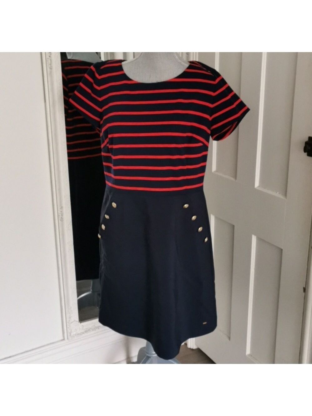 Tommy Hilfiger sailorcoastal striped midi dress with buttons and pockets Size 14